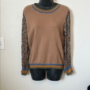 Congression apply Anthropologie  Leopard Print Sleeve Tan Sweater S/S #A01